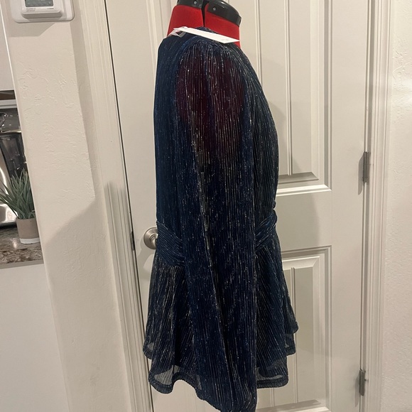 GRACE KARIN Women's Sequin Tops V-Neck Waist Pleat Blouse Lantern Sleeves - Picture 6 of 7